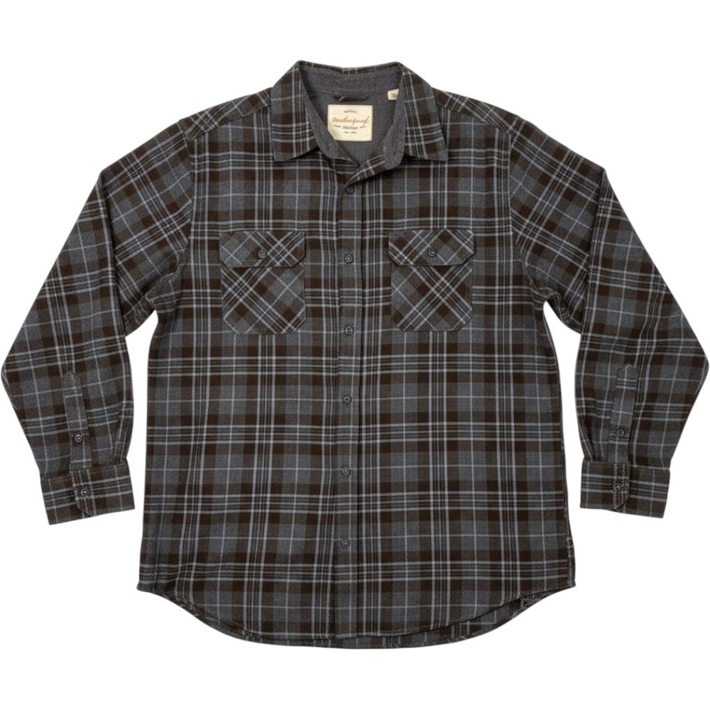 Weatherproof Vintage Mens Button Down Shirt XL Blue Brown Plaid Flannel Pockets